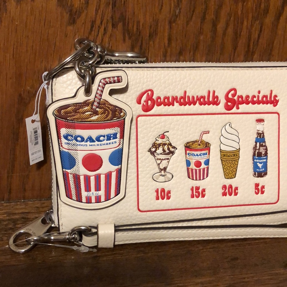 NWT-Coach-SET-Boardwalk Print-Lg Zip Wallet & Milkshake Keychain/Bag Charm-$436 - Picture 2 of 16